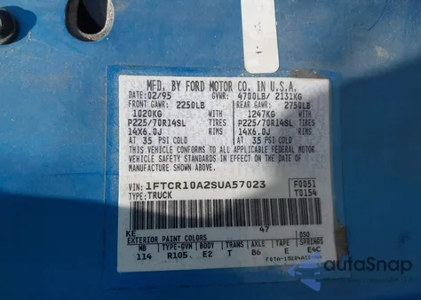 1995 Ford Ranger из США, поврежденный, VIN 1FTCR10A2SUA57023